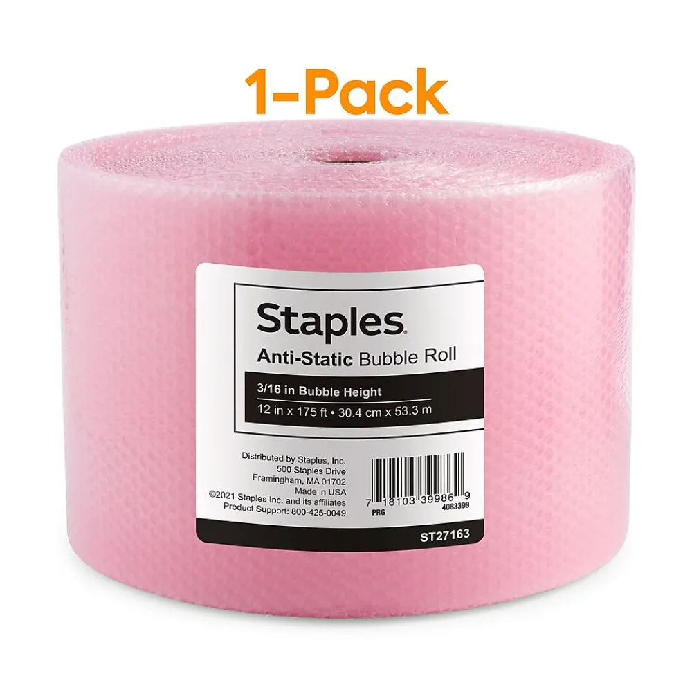 Best Staples 3/16" Antistatic UPS Approved Bubble Roll, Anti-Static, 12" x 175' (4072825)