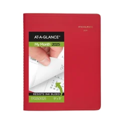2025 Planners|AT-A-GLANCE 2025 9" x 11" Monthly Planner, Faux Leather Cover, Red (70-250-13-25)