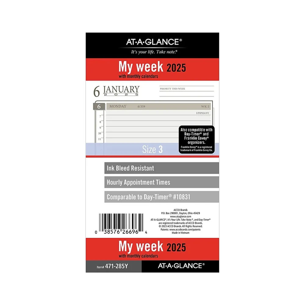 Calendars & Planners Refills|AT-A-GLANCE 2025 3.75" x 6.75" Weekly & Monthly Planner Refill, White/Brown (471-285Y-25)