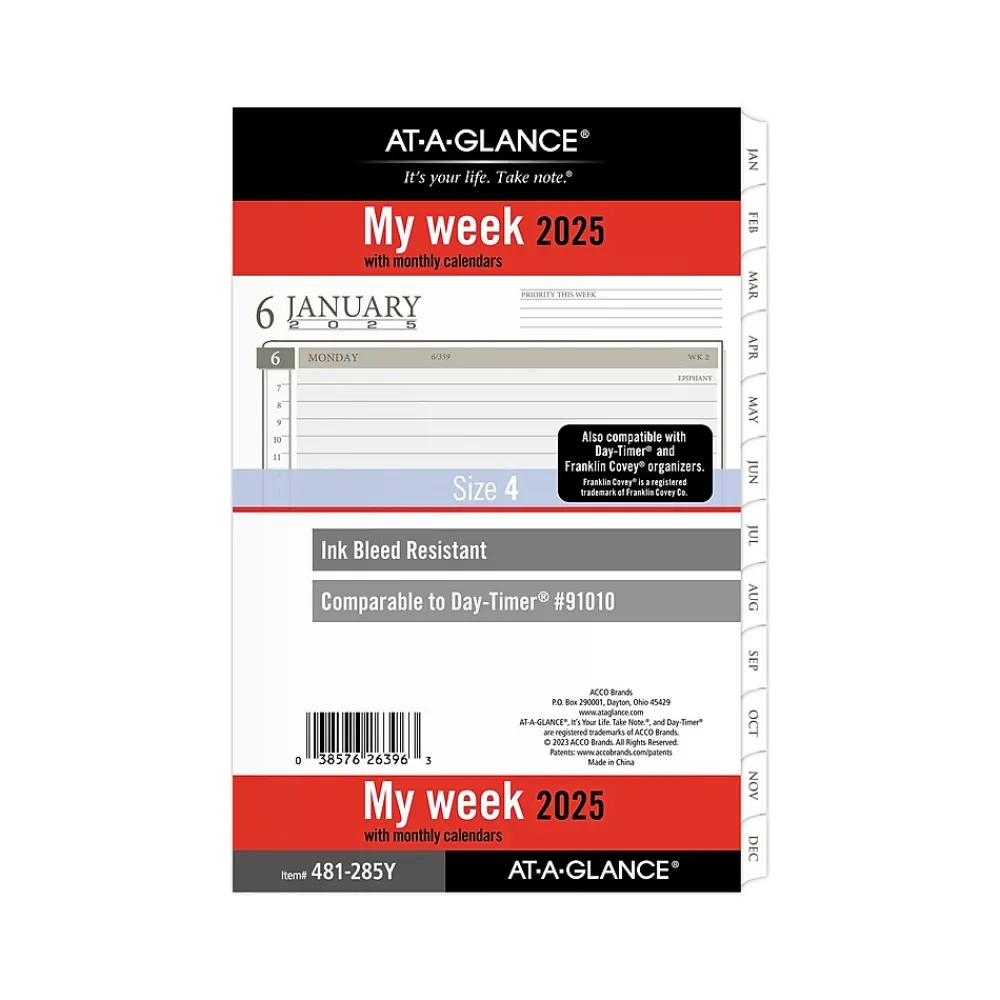 Calendars & Planners Refills|AT-A-GLANCE 2025 8.5" x 5.5" Weekly & Monthly Planner Refill, White/Brown (481-285Y-25)