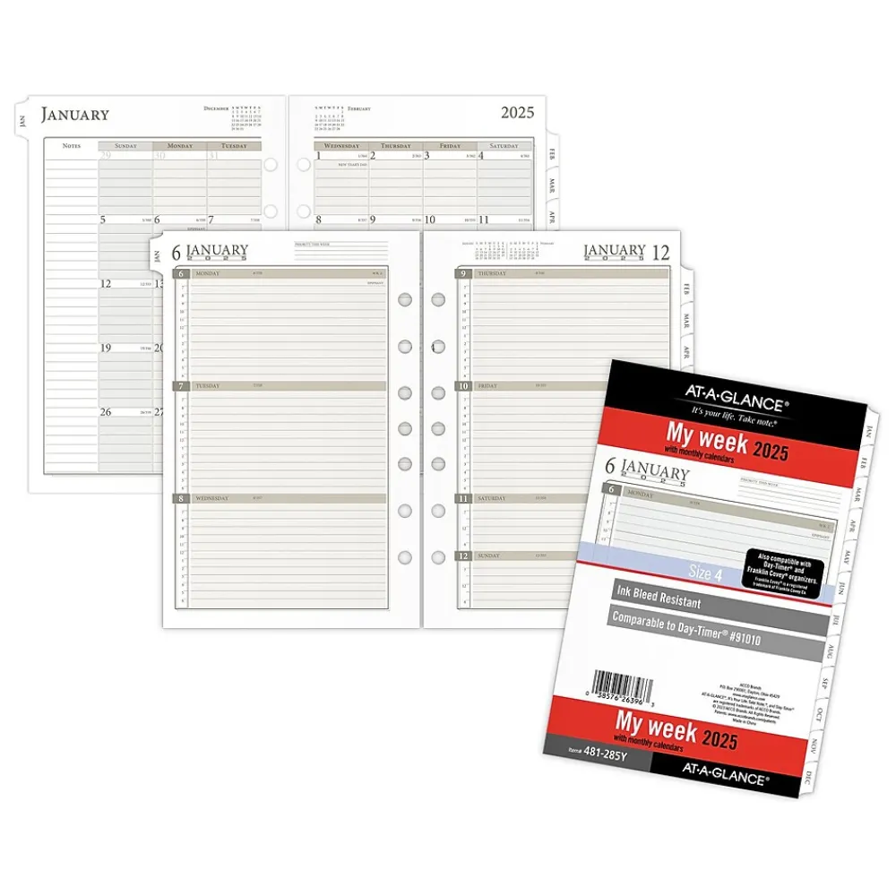 Calendars & Planners Refills|AT-A-GLANCE 2025 8.5" x 5.5" Weekly & Monthly Planner Refill, White/Brown (481-285Y-25)