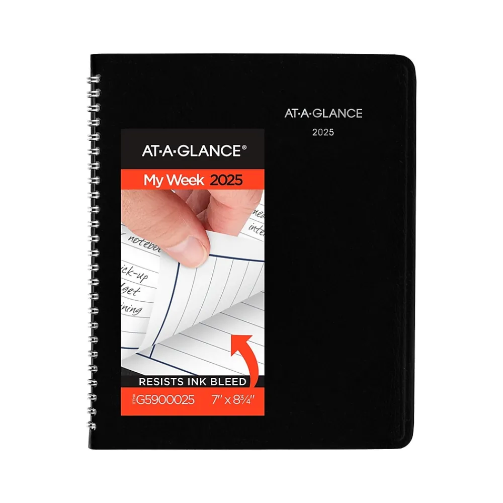 2025 Planners|AT-A-GLANCE 2025 DayMinder 7" x 8.75" Weekly Planner, Faux Leather Cover, Black (G590-00-25)