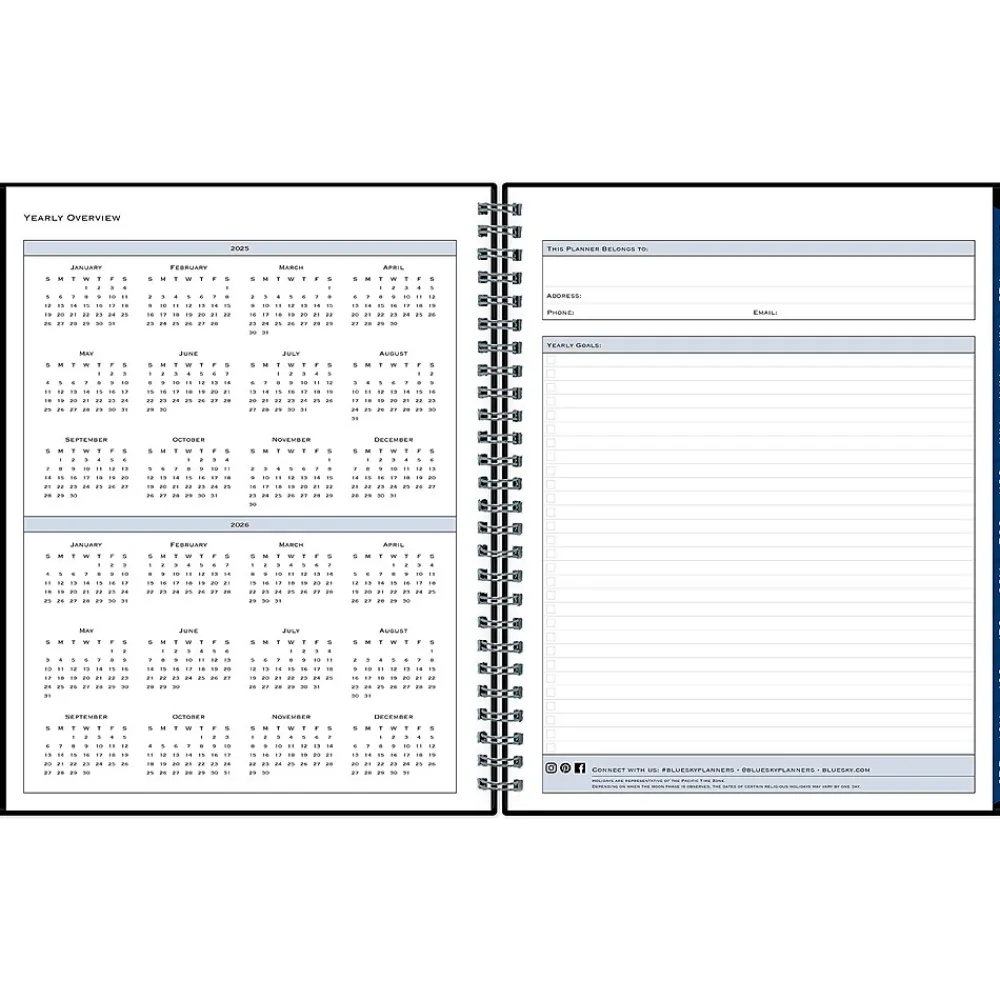 2025 Planners|Blue Sky 2025 7" x 9" Weekly & Monthly Appointment Book, Plastic Cover, Black (150846)