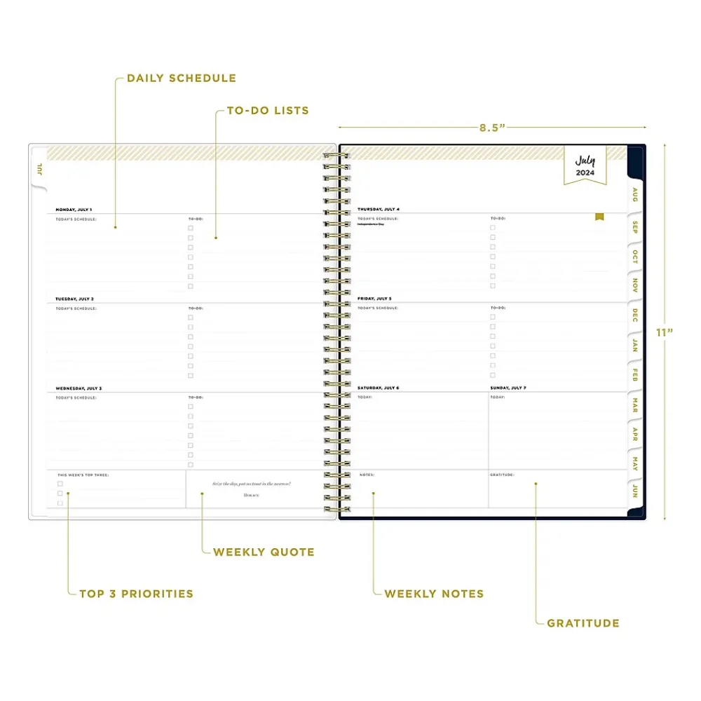 Academic Planners|Blue Sky 2024-2025 Day Designer Peyton Navy 8.5" x 11" Academic Weekly & Monthly Planner, Plastic Cover, Multicolor