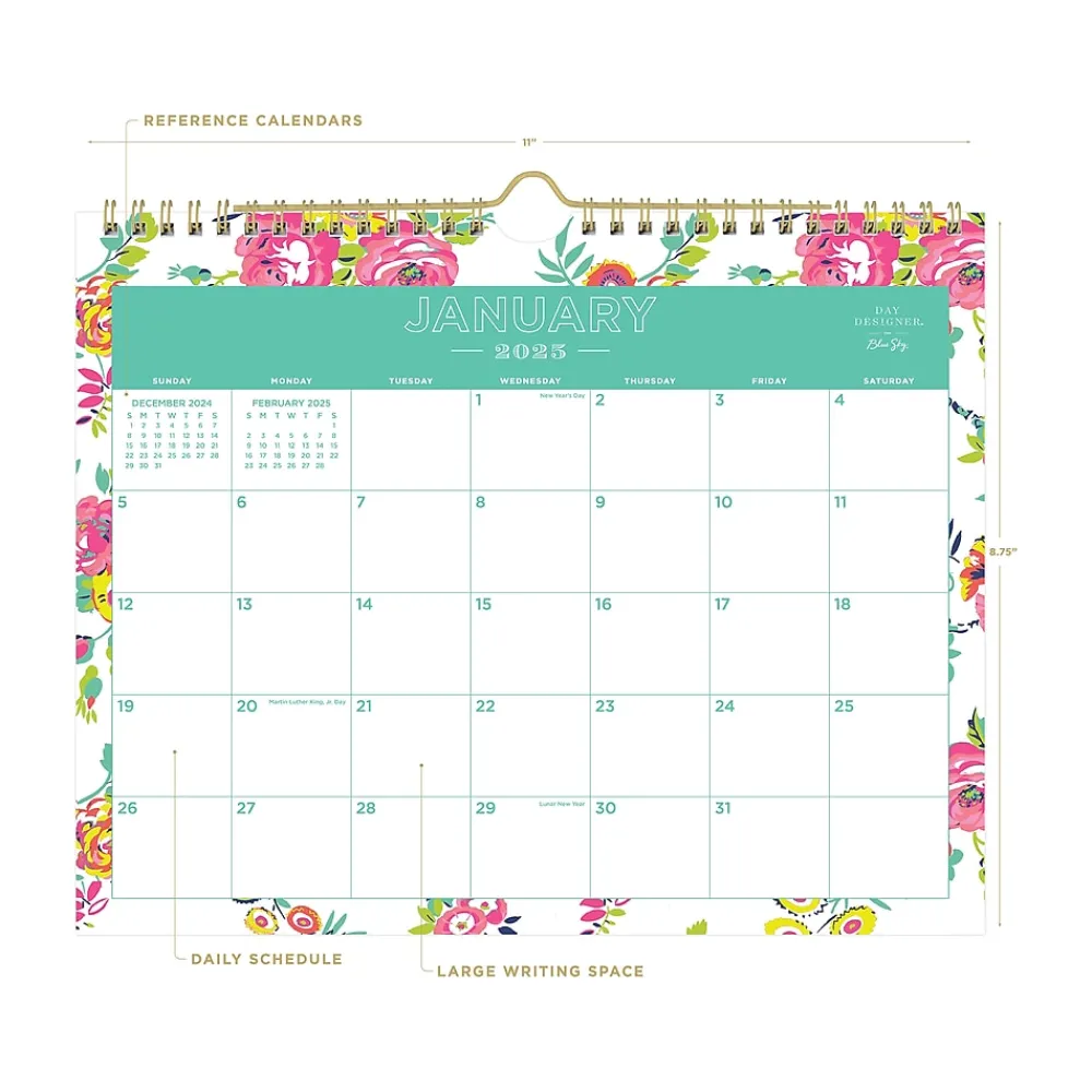 2025 Calendars|Blue Sky 2025 Day Designer Peyton White 11" x 8.75" Monthly Wall Calendar (103629-25)