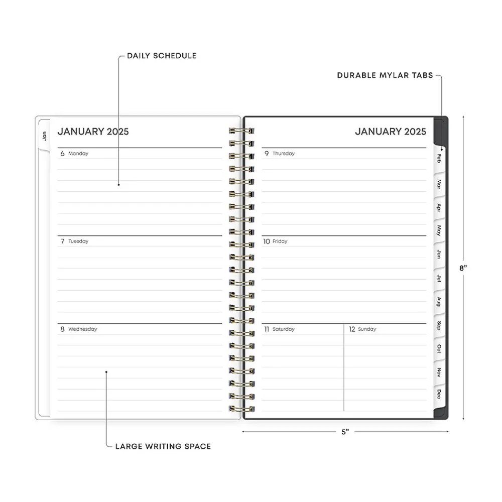 2025 Planners|Blue Sky 2025 Makeera 5" x 8" Weekly & Monthly Planner, Plastic Cover, Dark Gray/White (150783)