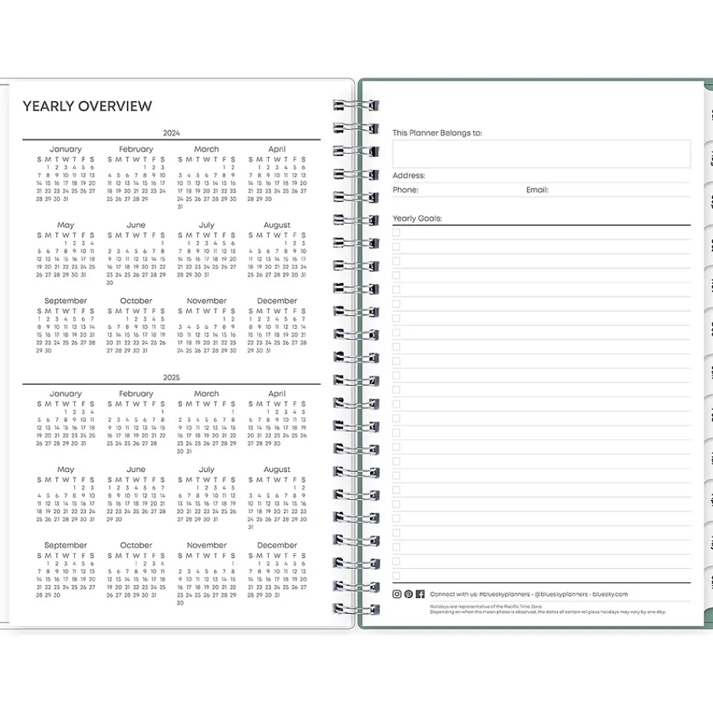 Academic Planners|Blue Sky 2024-2025 Maquilla 5" x 8" Academic Weekly & Monthly Planner, Plastic Cover, Mint Green/White (144966)