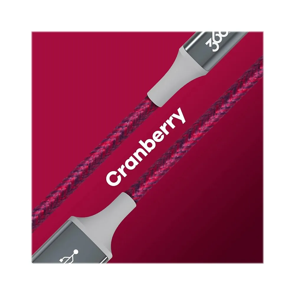360 Electrical Habitat 4' USB A Male/Lightning 8-Pin Male, Cranberry (360650-CB)