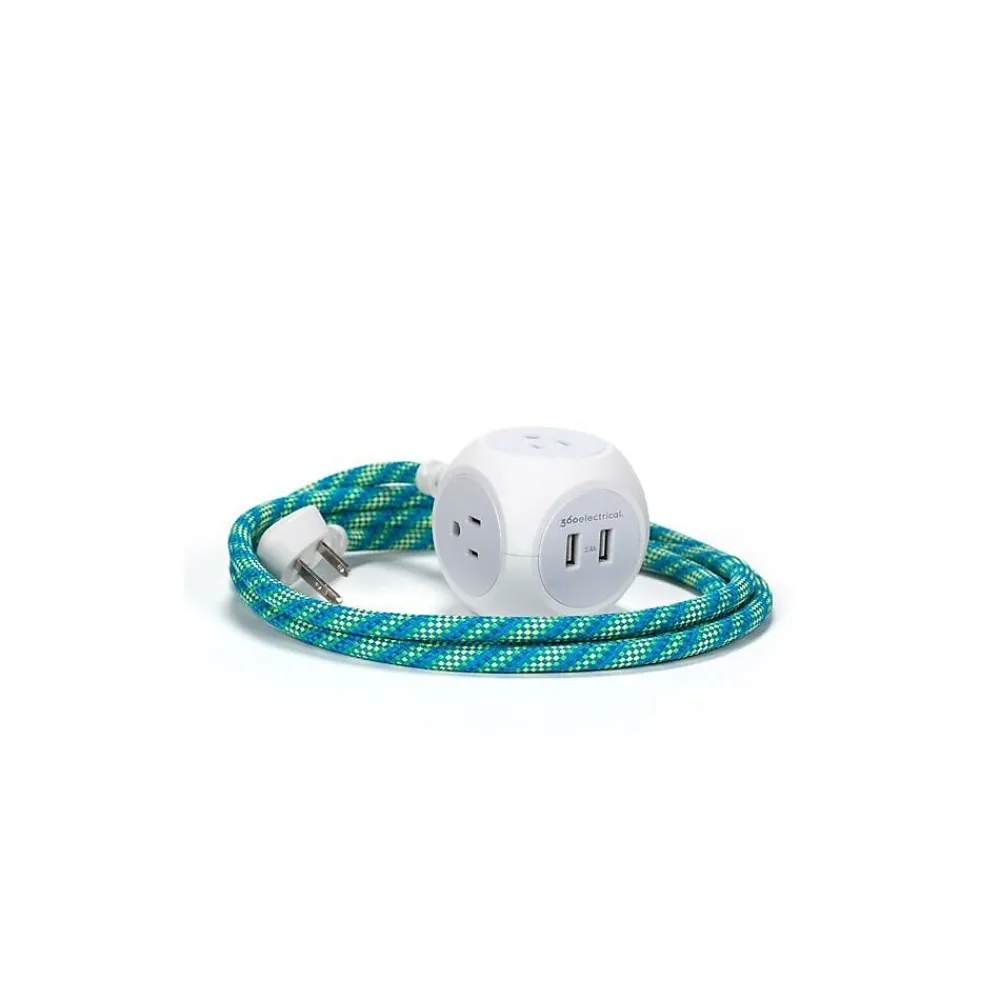360 Electrical Habitat + USB Harmony Collection 6' Extension Cord, 3-Outlet, Mint Julep (360468-8CA4ESC1)