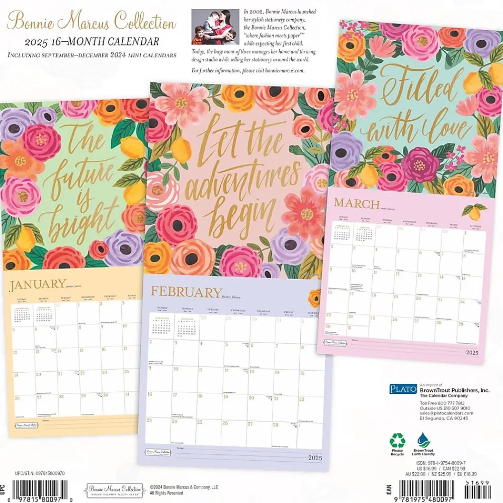 2025 Calendars|BrownTrout 2025 Plato Bonnie Marcus 12" x 24" Monthly Square Wall Calendar, (9781975480097)