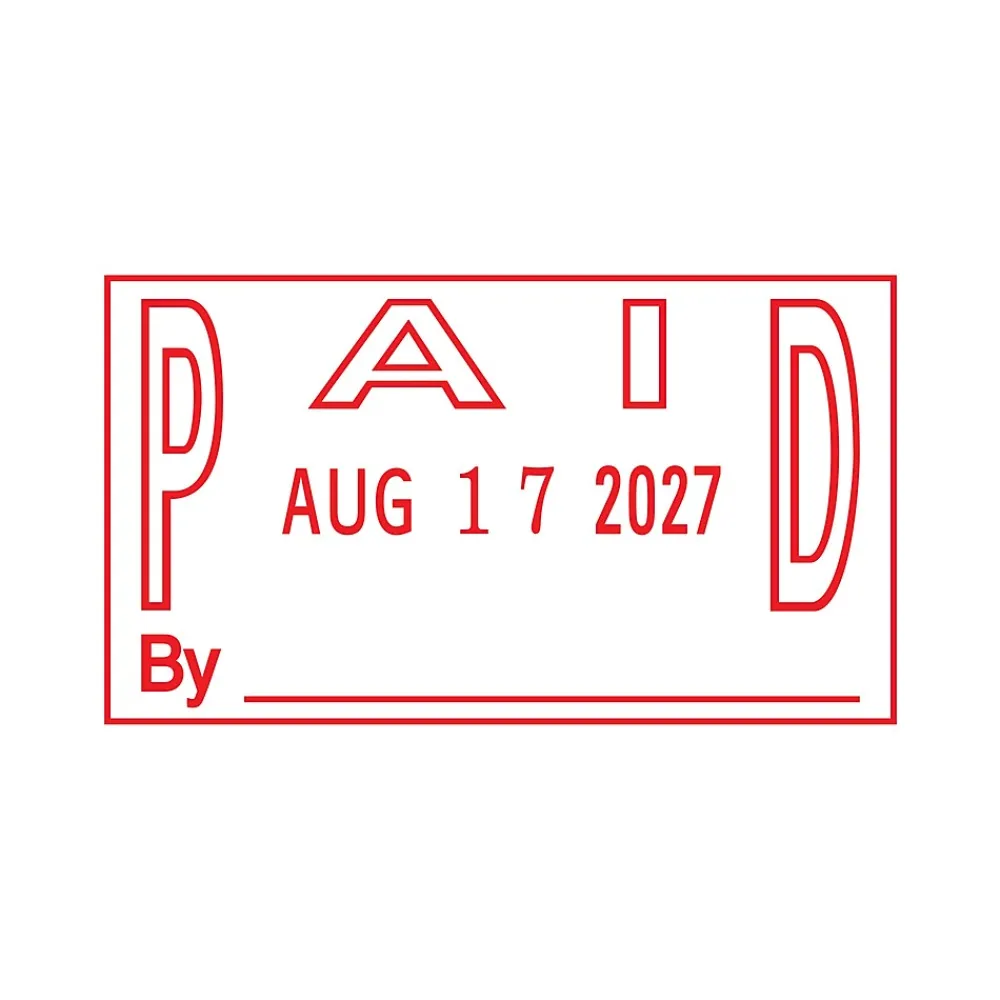 Stamps & Stamp Pads|2000 Plus Easy Select Date and PAID Self-Inking Stamp, 1" x 1-13/16" Impression, Red ink (011093)