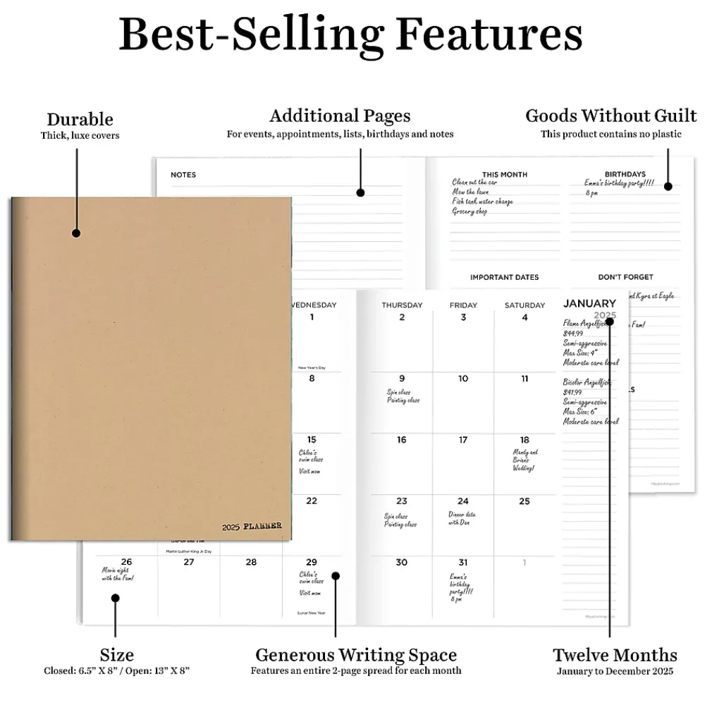 2025 Planners|TF Publishing 2025 6.5" x 8" Monthly Planner, Paperboard Cover, Anything But Basic Kraft (25-4200)