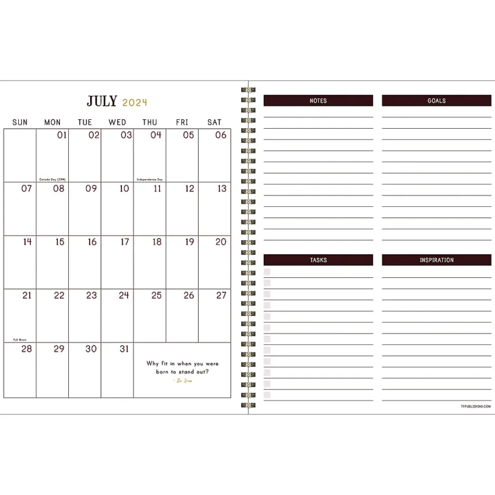 Academic Planners|TF Publishing 2024-2025 Bibliophile Series Merlot 8.5" x 11" Academic Weekly & Monthly Planner, Paperboard Cover, Red/Black