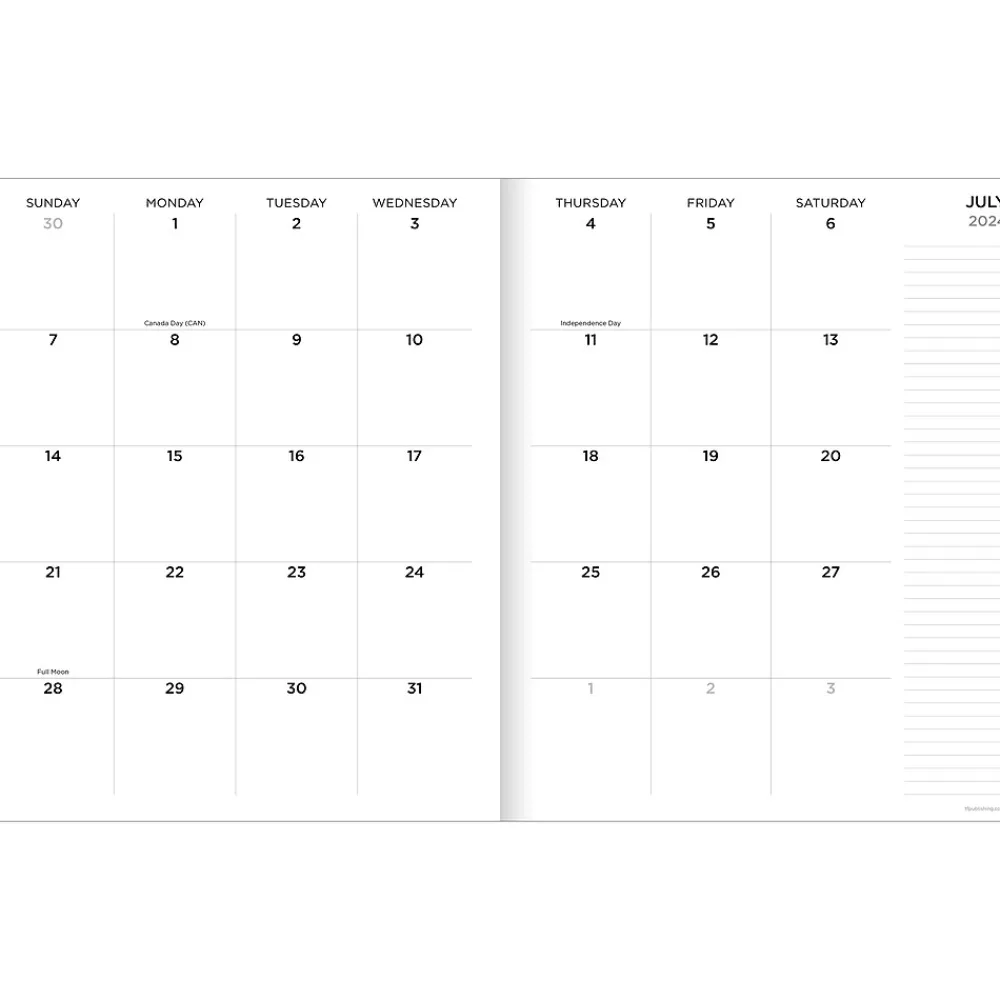 Academic Planners|TF Publishing 2024-2025 Black Leaves 9" x 11" Academic Monthly Planner, Paperboard Cover, Black/White (AY25-4500)