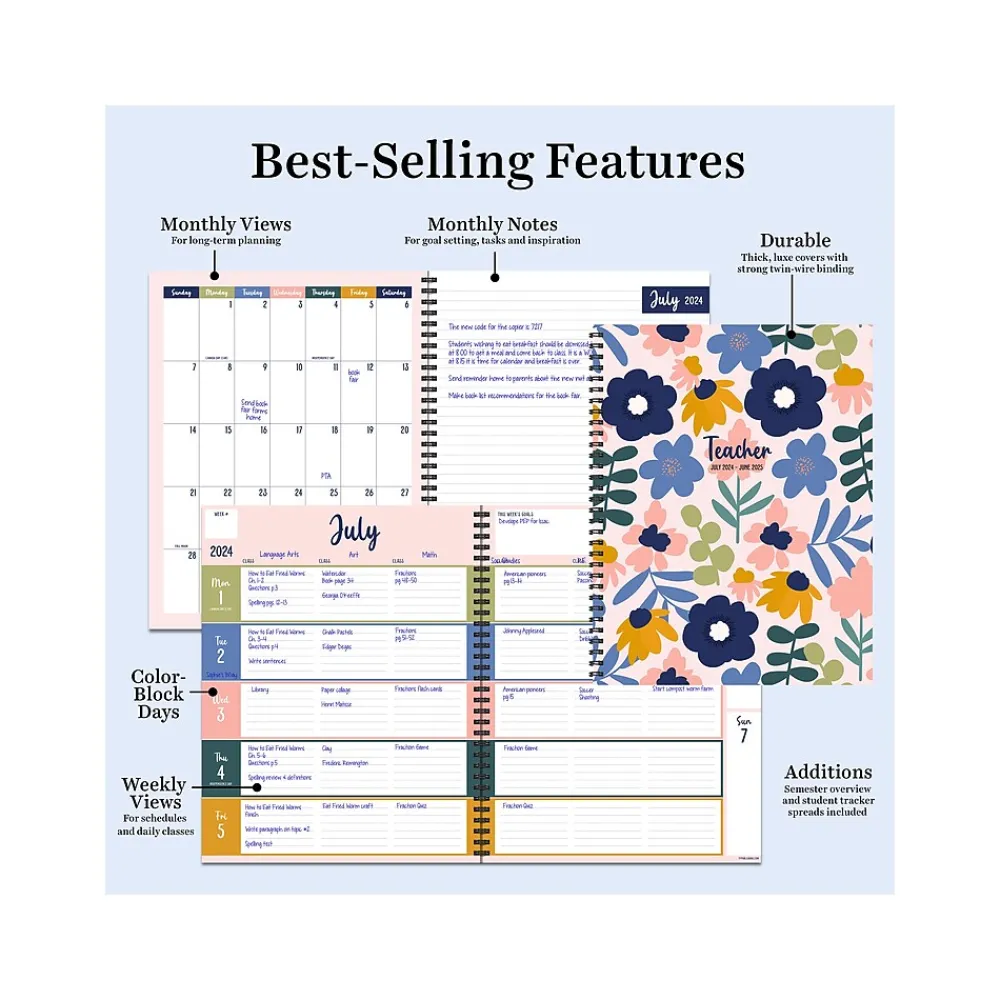 Academic Planners|TF Publishing 2024-2025 Teacher 8.5" x 11" Academic Weekly & Monthly Planner, Paperboard Cover, Multicolor