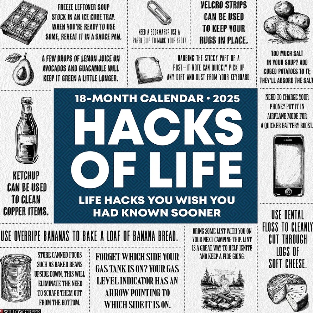 2025 Calendars|Willow Creek 2025 Hacks of Life 12" x 12" Monthly Wall Calendar (47217)