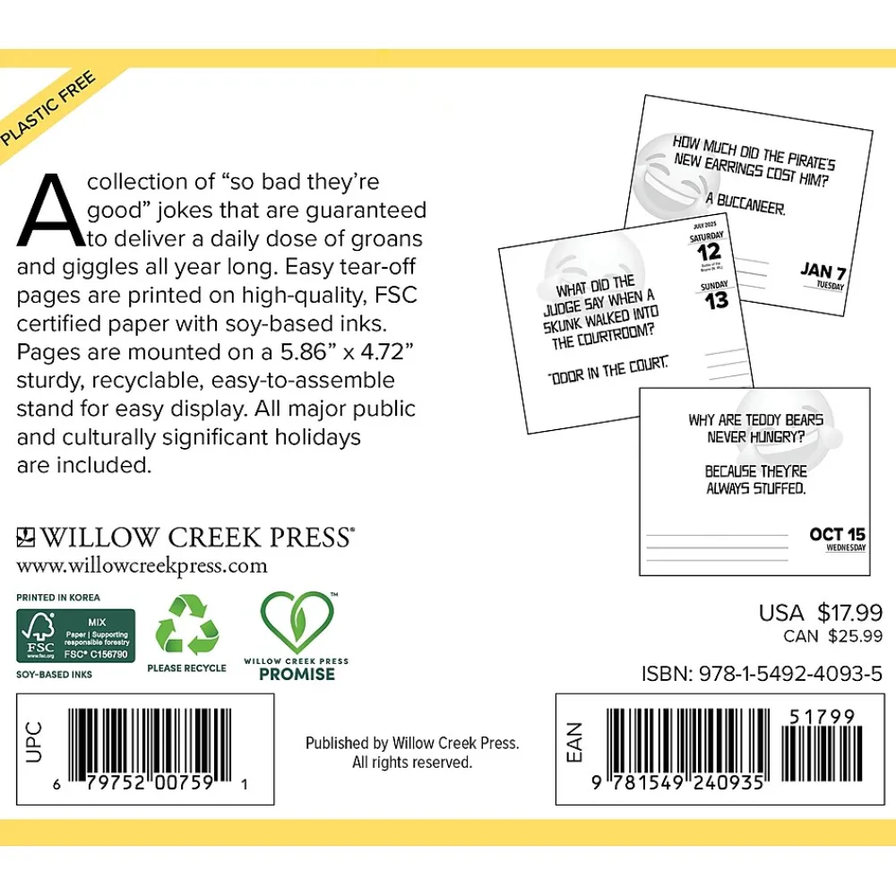 2025 Calendars|Willow Creek 2025 LOL Jokes 6" x 5.5" Day-to-Day Calendar (40935)