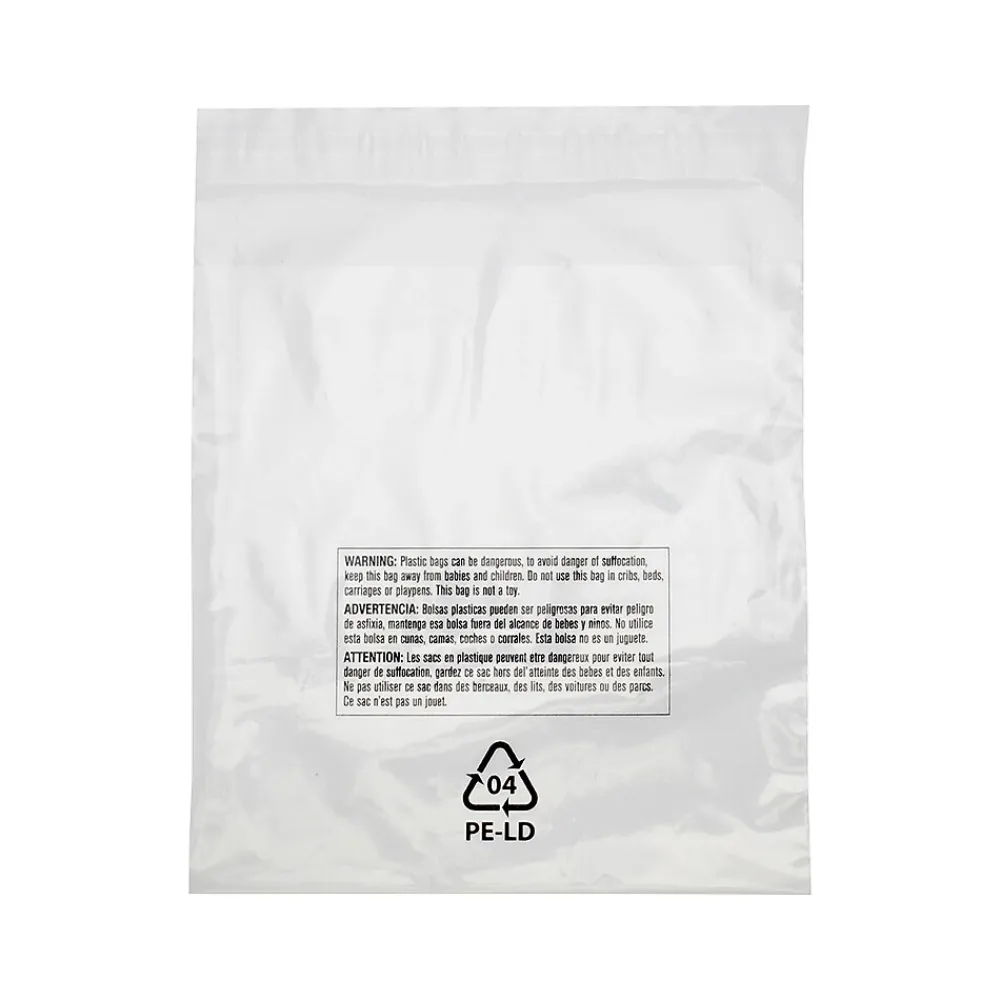 Discount Laddawn 16" x 24" Lip & Tape Reclosable Suffocation Warning Poly Bags, 1.5 Mil, Clear, 500/Carton (16240)