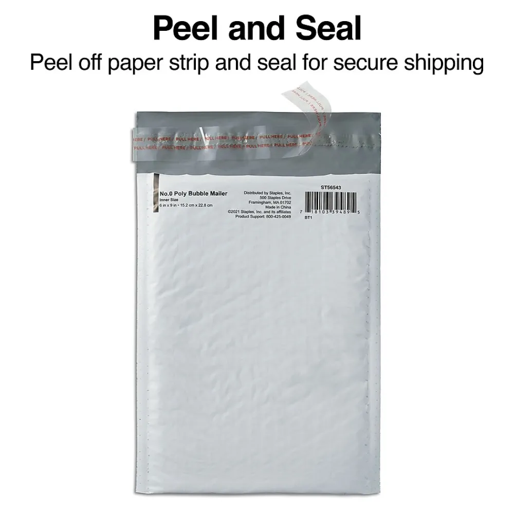 Online Staples 6" x 9" Self-Sealing Bubble Mailer, White (56543)