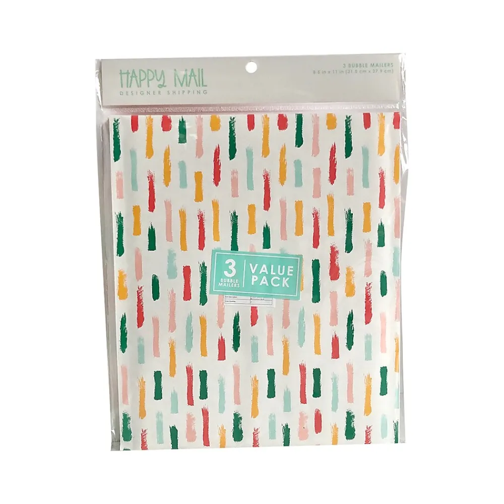 New Happy Mail 8.5" x 11" Self-Sealing Padded Bubble Mailer, Multicolor, 3/Pack (246457)