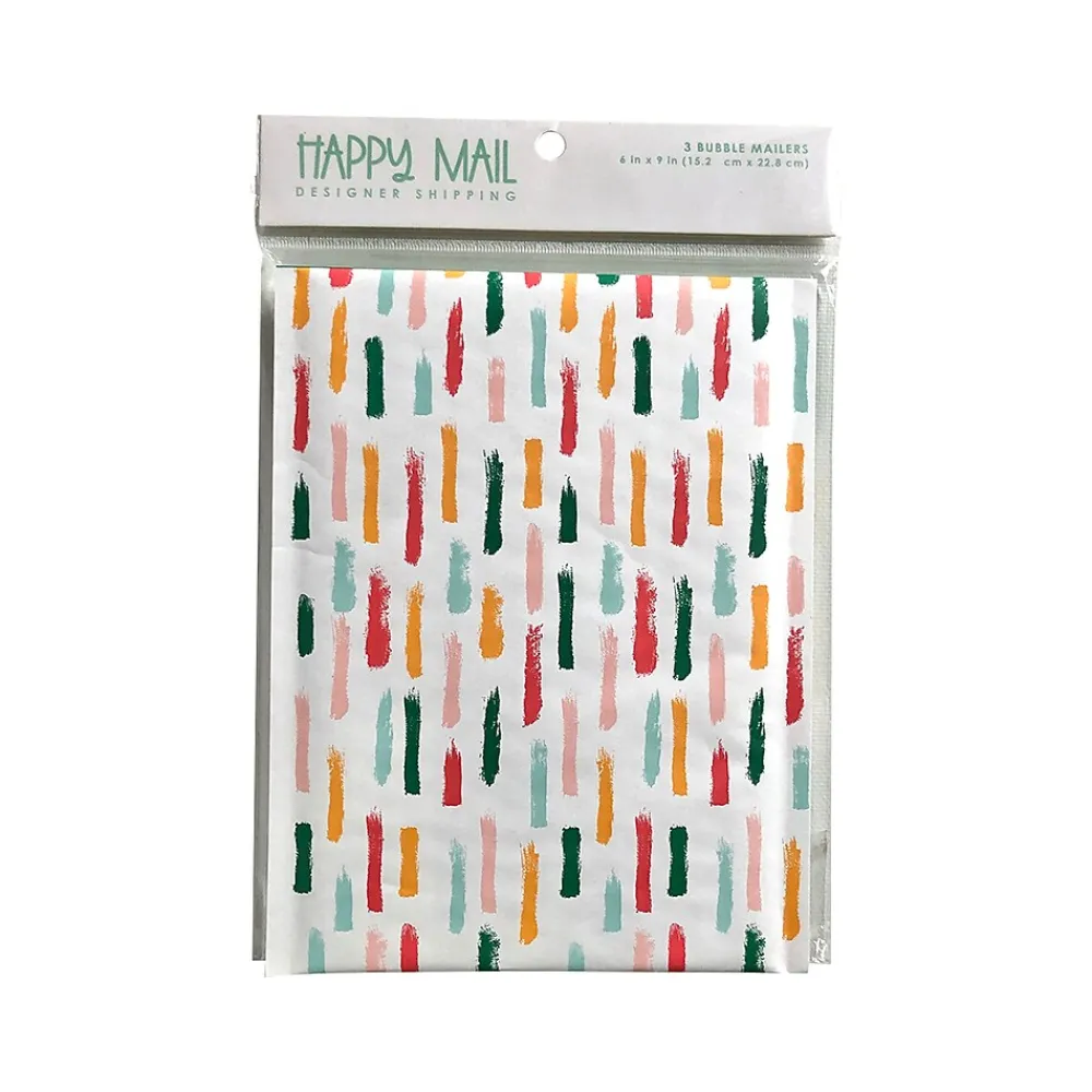 Outlet Happy Mail 6" x 9" Self-Sealing Padded Bubble Mailer, Multicolor, 3/Pack (246454)