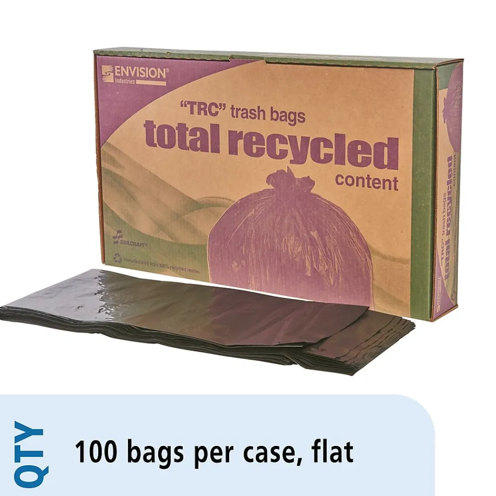 Envision 65 Gallon Industrial Trash Bag, 50" x 51", Low Density, 1.5 mil, Brown/Black, 100 Bags/Box (8105013862428)<AbilityOne Discount
