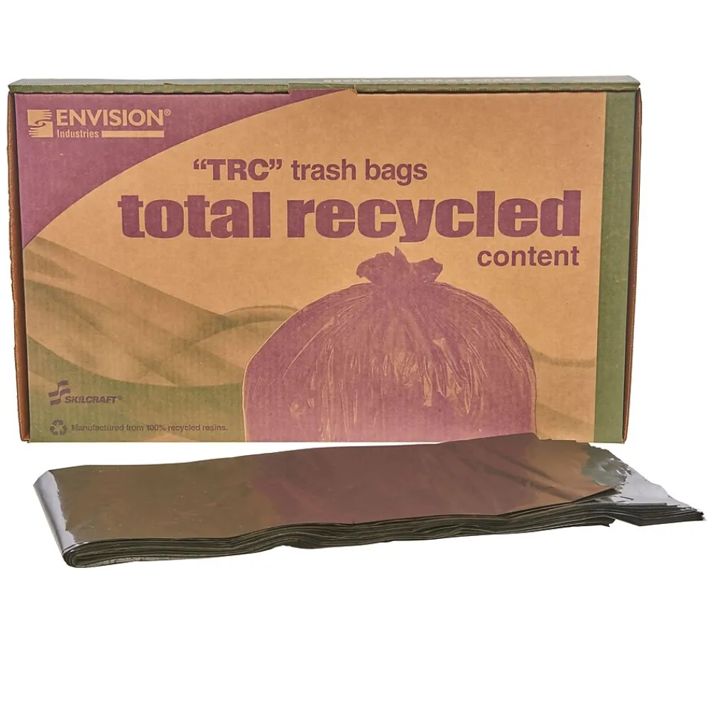 Envision 65 Gallon Industrial Trash Bag, 50" x 51", Low Density, 1.5 mil, Brown/Black, 100 Bags/Box (8105013862428)<AbilityOne Discount