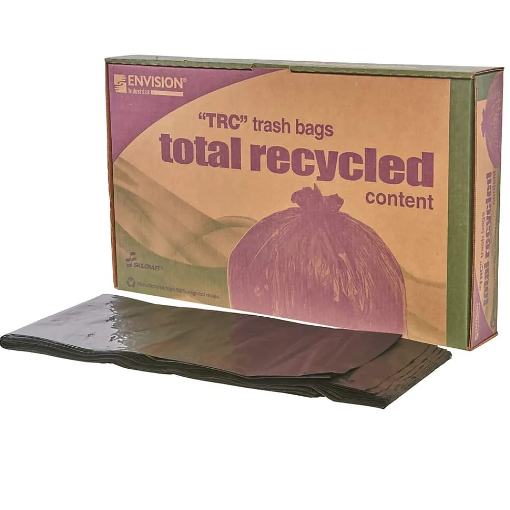 Envision 65 Gallon Industrial Trash Bag, 50" x 51", Low Density, 1.5 mil, Brown/Black, 100 Bags/Box (8105013862428)<AbilityOne Discount