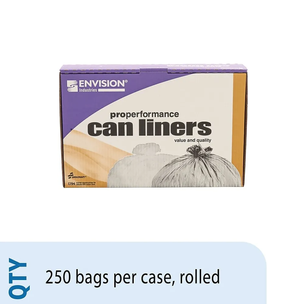 HDPE ProPerformance 40-45 Gallon Industrial Trash Bag, 40"x48", High Density, 12 mic, Natural, 250 Bags/BX, 10 Rolls<AbilityOne Discount