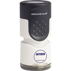 Stamps & Stamp Pads|Accu-Stamp Pre-Inked Round Stamp, ENTERED, 5/8" Diameter Impression, Blue (035656)