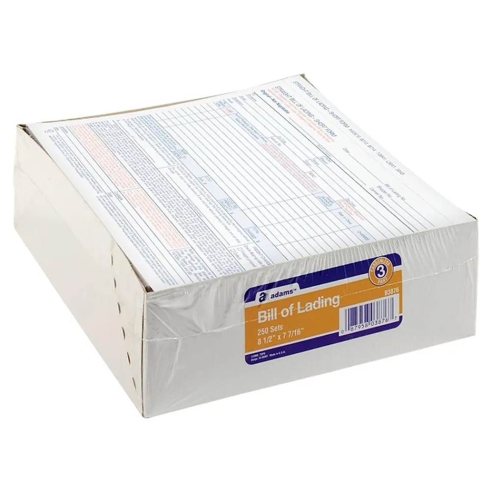 Business Forms*Adams 3-Part Carbonless Bill of Lading, 8.5"L x 7.44"W, 250 Sets/Book (B3876)