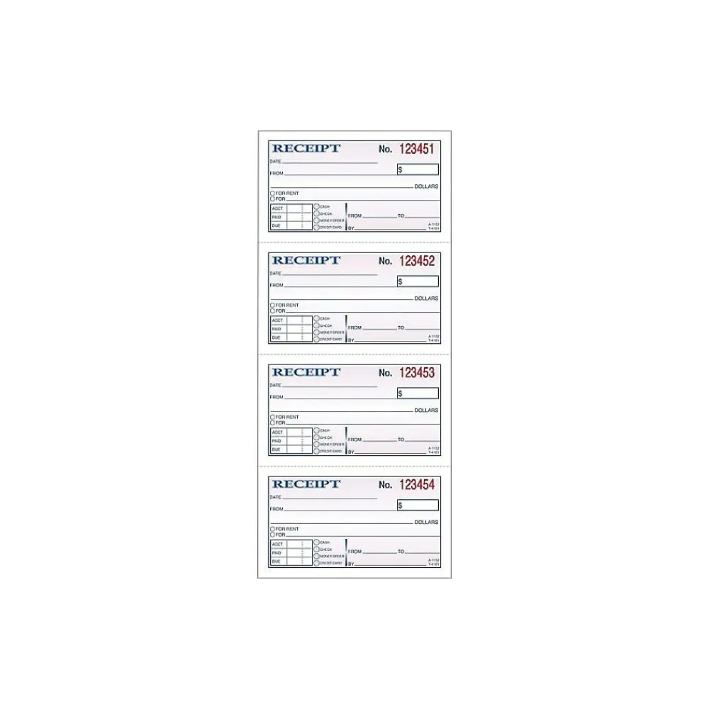 Business Forms*Adams 2-Part Carbonless Receipts, 2.75"L x 4.75"W, 200 Sets/Book (DC1152)
