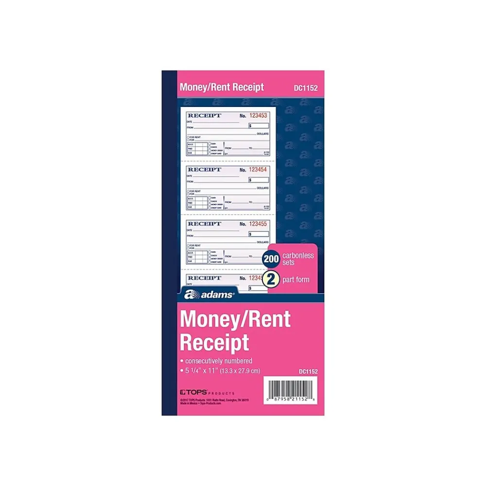 Business Forms*Adams 2-Part Carbonless Receipts, 2.75"L x 4.75"W, 200 Sets/Book (DC1152)