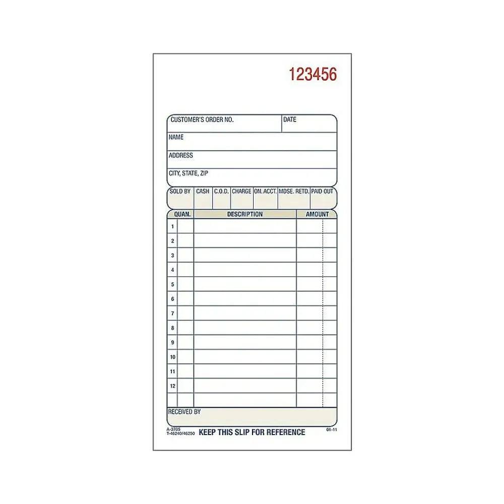 Business Forms*Adams 2-Part Carbonless Sales Orders, 7.19"L x 3.34"W, 50 Sets/Book (DC3705)