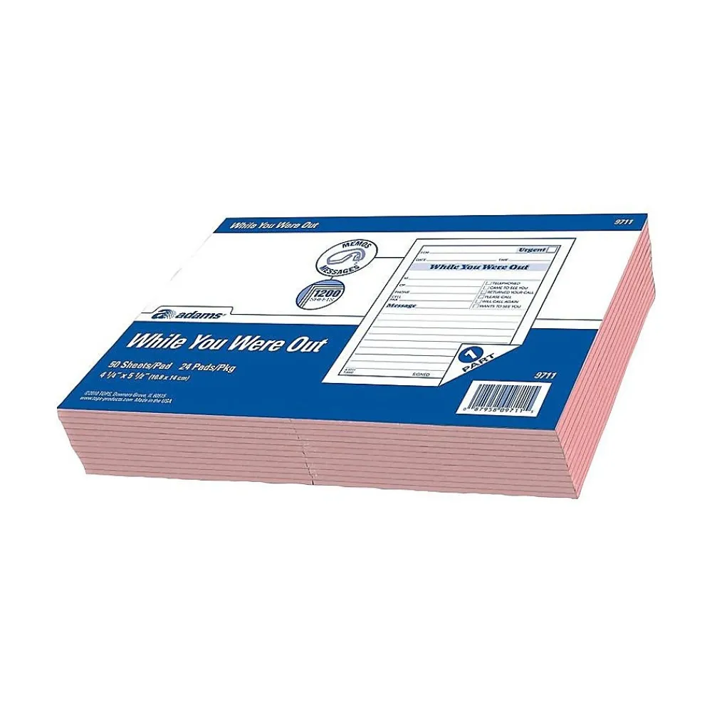 Notepads|Adams While You Were Out Message Pads, 4.25" x 5.5", Pink, 50 Sheets/Pad, 24 Pads/Pack (9711)