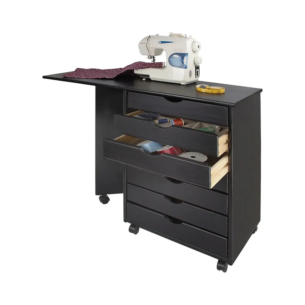 File Cabinets*Adeptus Drop Leaf 7-Drawer Lateral File Cabinet, Mobile, Specialty, Matte Black, 21.4" (76180)