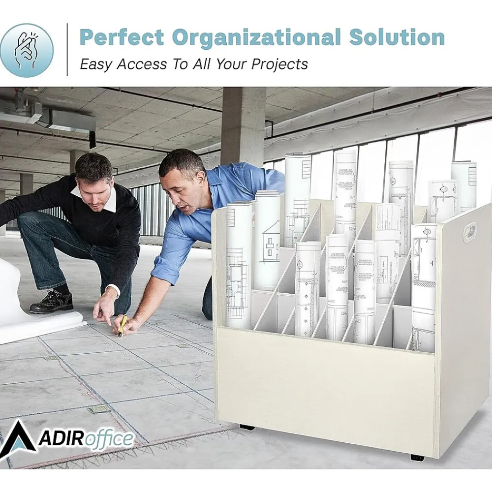 File Cabinets*AdirOffice 21-Slot Mobile Roll File, 28.5"H x 30"W x 15.75"D, White, 2/Pack (625-WHI-2PK)