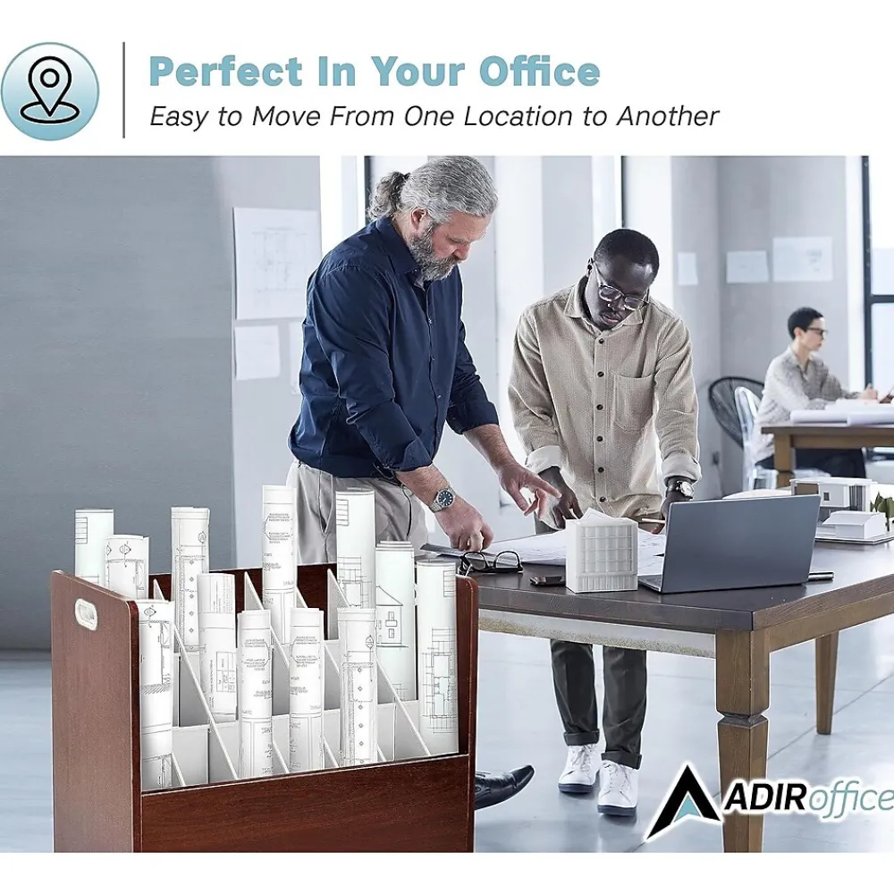 File Cabinets*AdirOffice 21-Slot Mobile Roll File, 28.5"H x 30"W x 15.75"D, Mahogany, 2/Pack (625-MA-2PK)