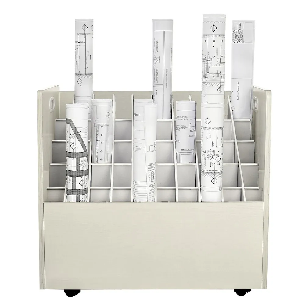 File Cabinets*AdirOffice 50-Slot Mobile Roll File, Lockable, 28.5"H x 30"W x 15.75"D, White (626-WHI-KIT1)