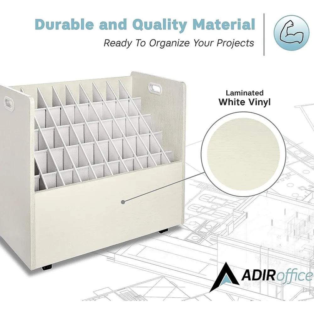 File Cabinets*AdirOffice 50-Slot Mobile Roll File, Lockable, 28.5"H x 30"W x 15.75"D, White (626-WHI-KIT1)