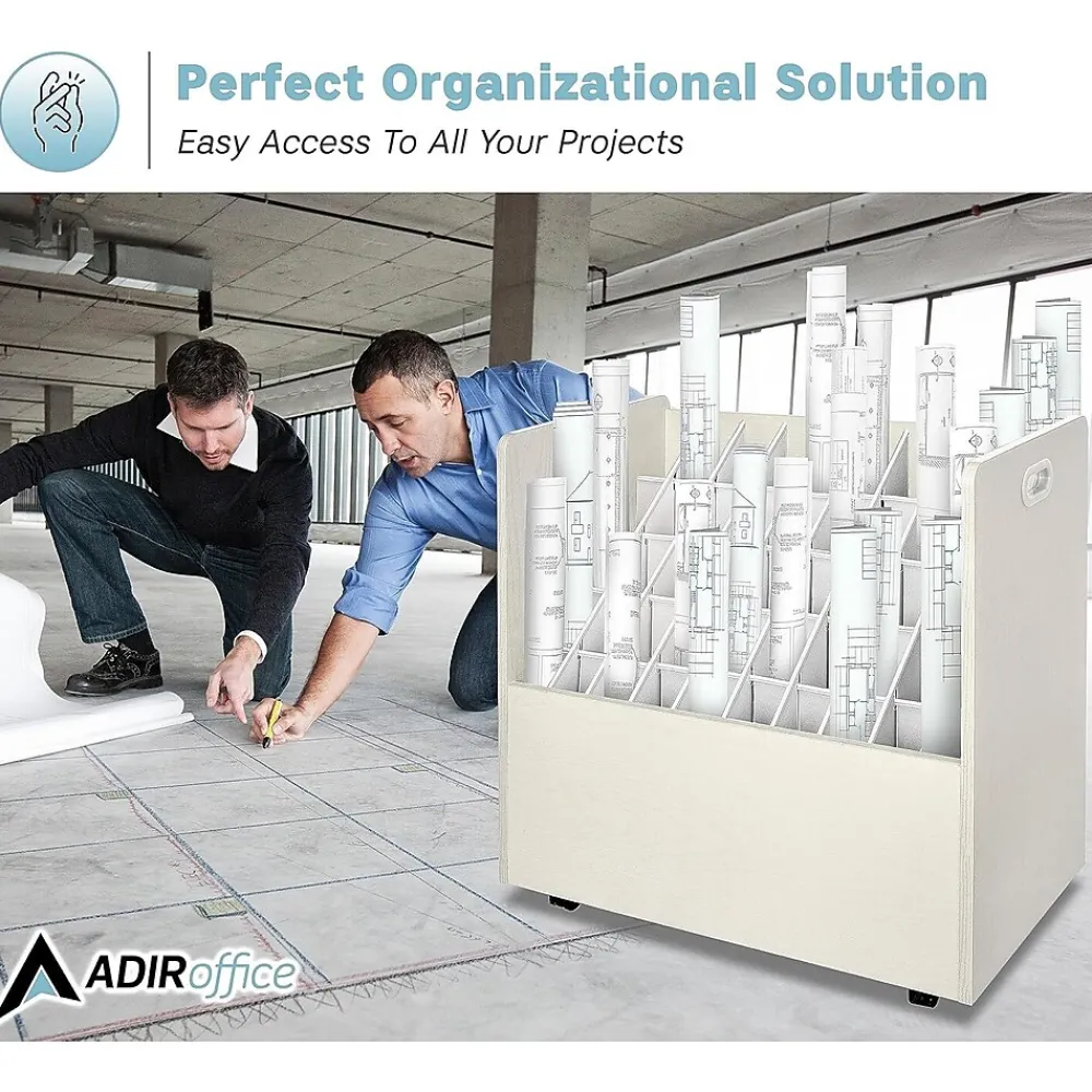 File Cabinets*AdirOffice 50-Slot Mobile Roll File, Lockable, 28.5"H x 30"W x 15.75"D, White (626-WHI-KIT1)