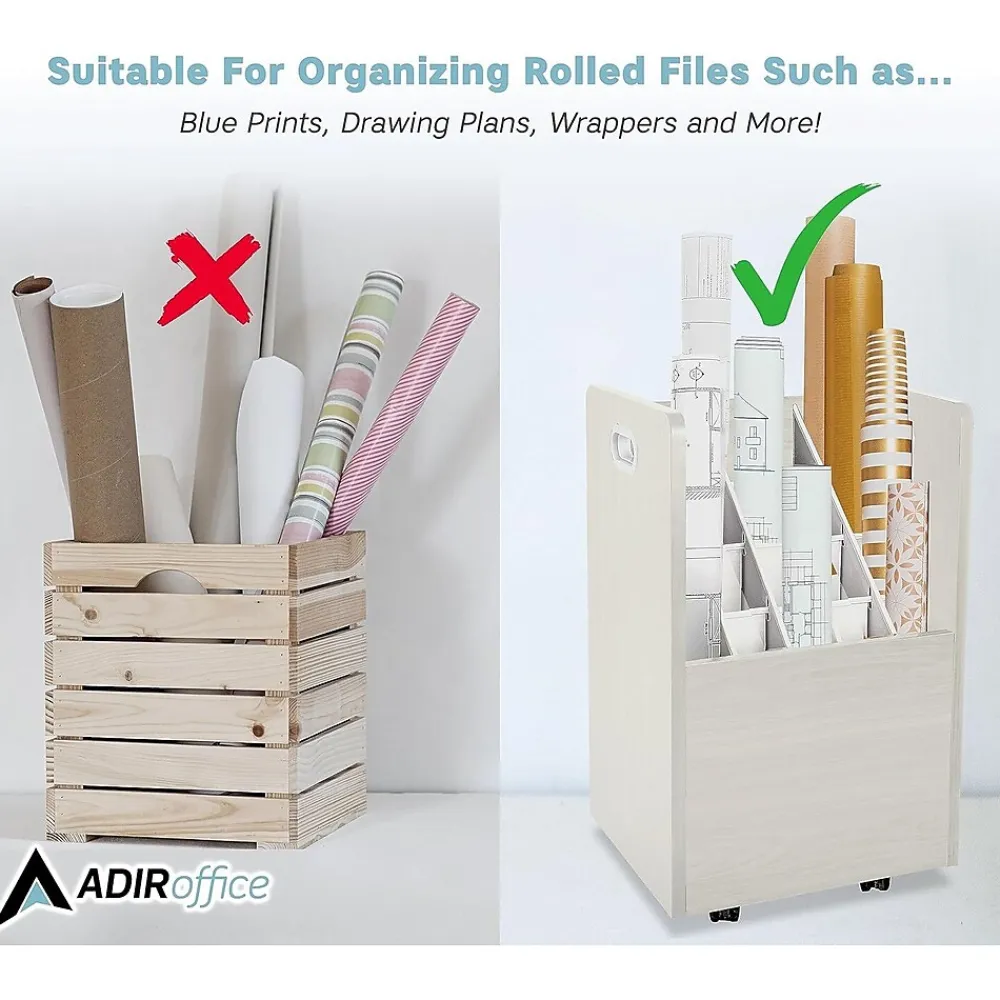 File Cabinets*AdirOffice 20-Slot Mobile Roll File, Lockable, 24.75"H x 15.25"W x 13.25"D, White (624-WHI-KIT1)