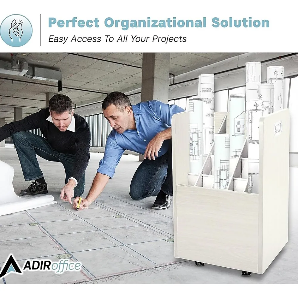 File Cabinets*AdirOffice 20-Slot Mobile Roll File, Lockable, 24.75"H x 15.25"W x 13.25"D, White (624-WHI-KIT1)