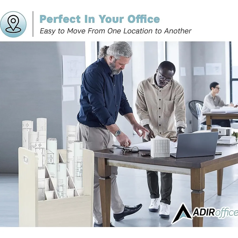 File Cabinets*AdirOffice 20-Slot Mobile Roll File, Lockable, 24.75"H x 15.25"W x 13.25"D, White (624-WHI-KIT1)
