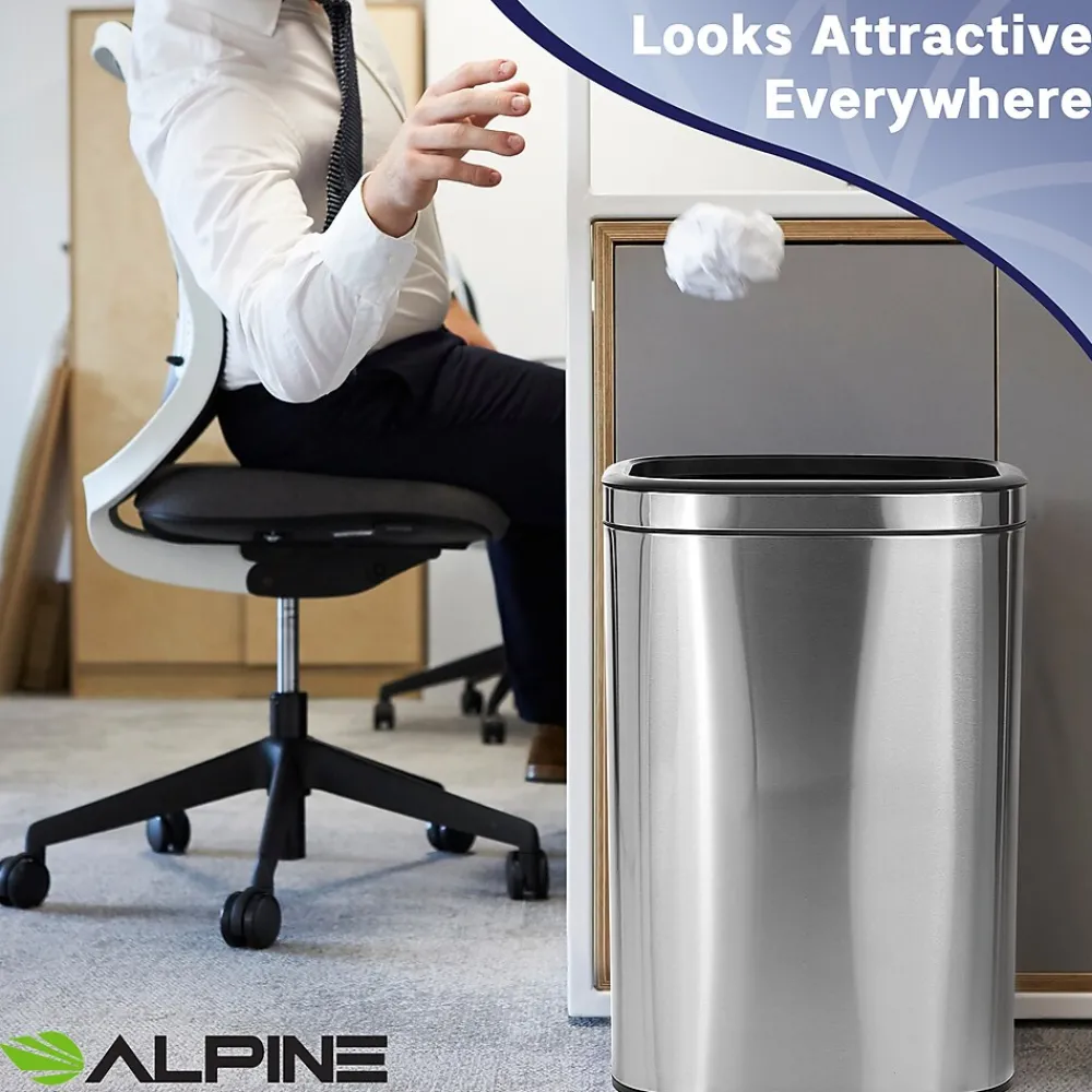 Commercial Indoor Dual-Stream Recycling Station, 10.5 Gallon, Stainless Steel (ALP470-40L-R-T)<Alpine Industries Best