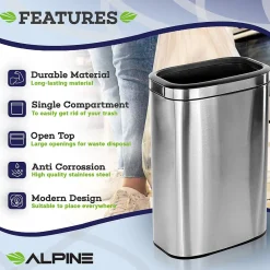 Commercial Indoor Three-Stream Recycling Station, 10.5 Gallon, Stainless Steel (ALP470-40L-R-T-CO)<Alpine Industries Hot