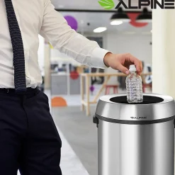 Commercial Indoor Recycling Trash Can, 17 Gallon, Stainless Steel (ALP470-65L-R-T-CO)<Alpine Industries