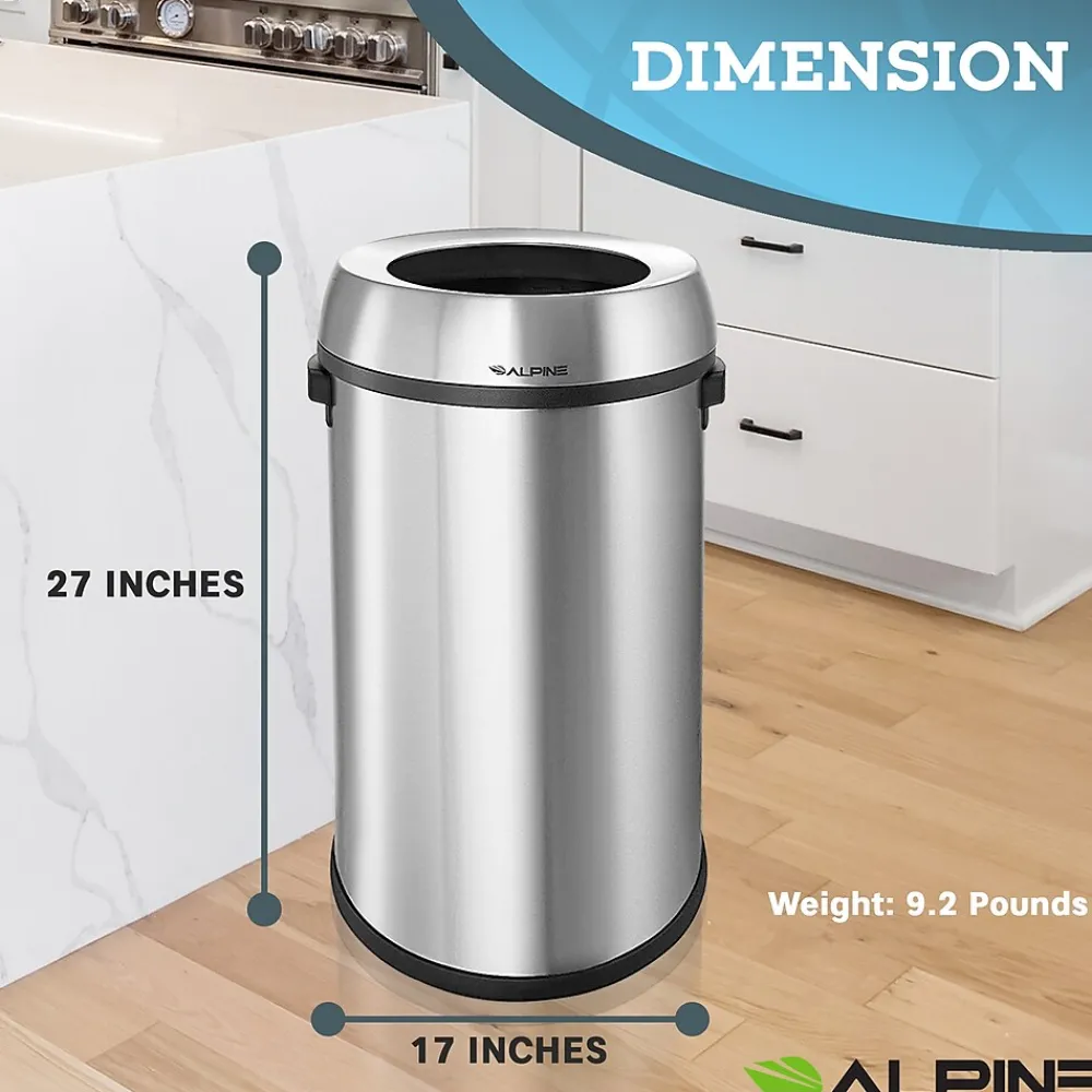 Commercial Indoor Recycling Trash Can, 17 Gallon, Stainless Steel (ALP470-65L-R-T-CO)<Alpine Industries