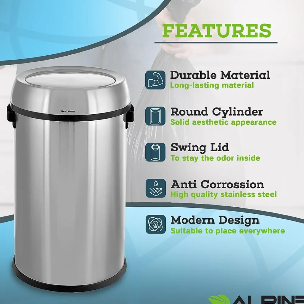 Commercial Indoor Single-Stream Recycling Station, 17 Gallon, Stainless Steel (ALP470-65L-1-CO)<Alpine Industries Hot