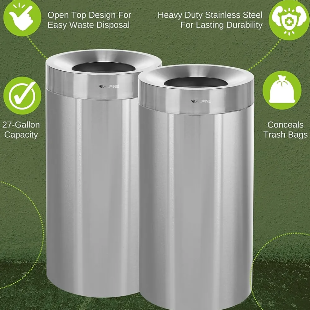 Dual-Stream Recycling Station, 54-Gallon, Stainless Steel (ALP475-27-R-T)<Alpine Industries Discount